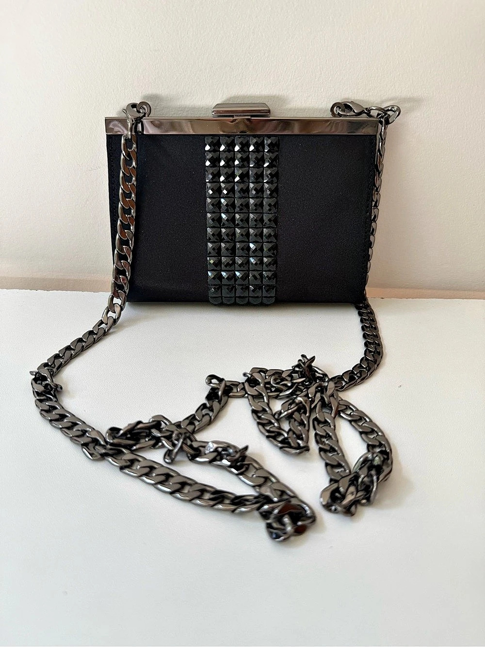 Kenneth Cole New York Black Embellished Chain Clutch
